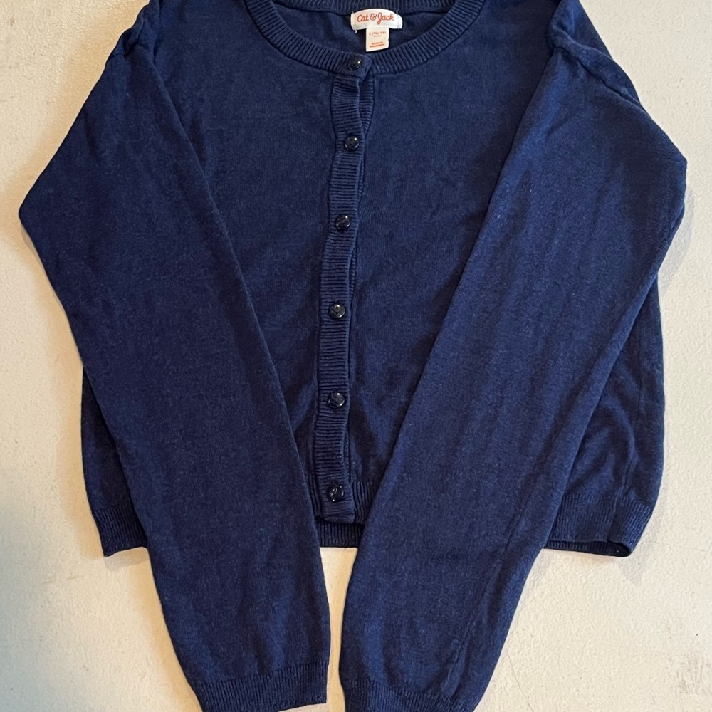 Cat & Jack Girls Heathered Blue Cardigan, Size Large (10/12)